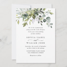 Convite Casamento QR de Eucalyptus com Aquarela Elegante