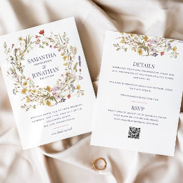Convite Casamento QR Dupla-Lado de Flor Selvagem