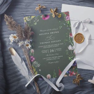 Convite Casamento QR Flor Silvestre Colorida Boho Chic Pri