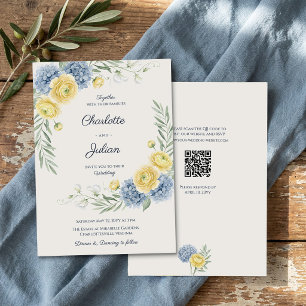 Convite Casamento QR Jardim Country Francês Hydrangea Azul