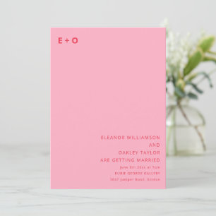 Convite Casamento QR Moderno Monograma Minimalista Rosa Ve