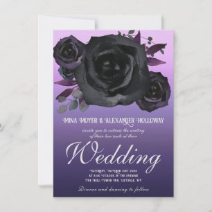 Convite Casamento QRC Gótico Roxo Rosas  Moderno