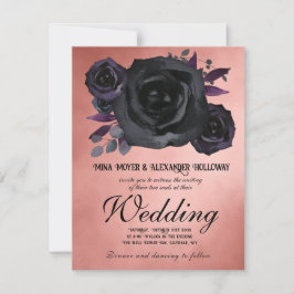 Convite Casamento QRC Rosa Preto Blush do Gótico Vintage