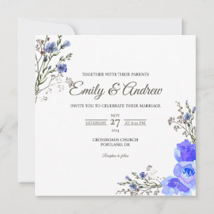 Convite Casamento Quadrado Aquarela Floral Flor Silvestre