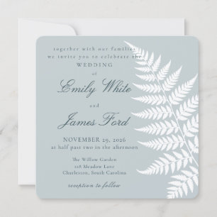 Convite Casamento Quadrado Azul Gélido Branco Elegante