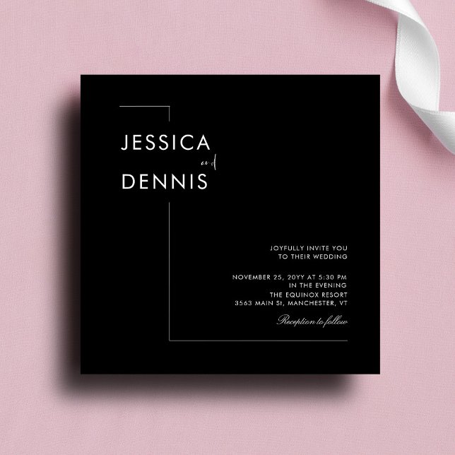 Convite Casamento Quadrado B&W de Script Elegante Mínimo M (Criador carregado)