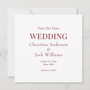 Convite Casamento Quadrado Burgundy Save the Date