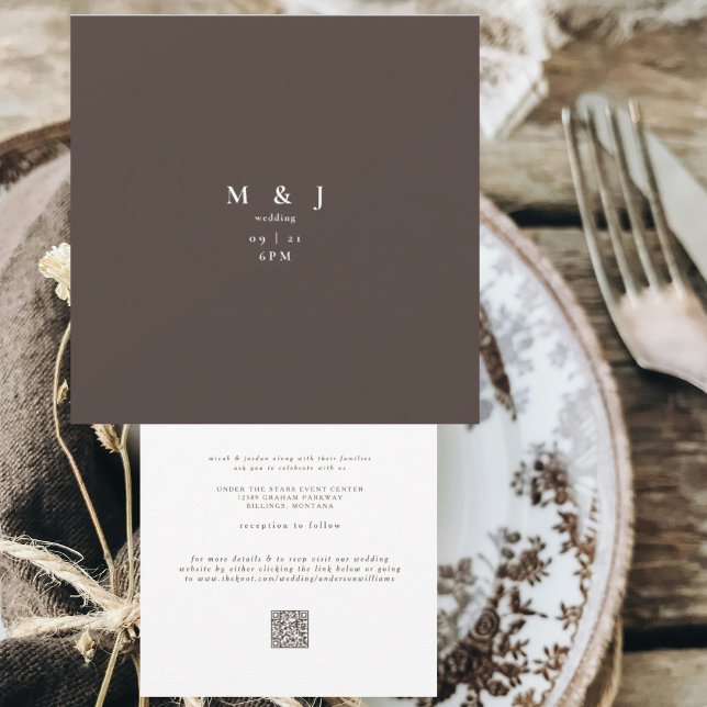 Convite Casamento Quadrado Castanho Escuro e Simples Moder (Criador carregado)