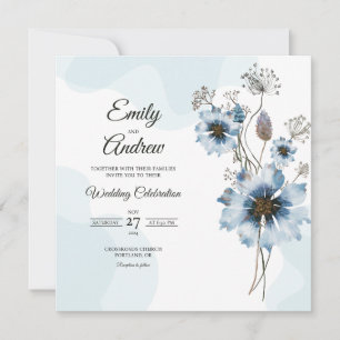Convite Casamento Quadrado de Aquarela de Flor Silvestre A