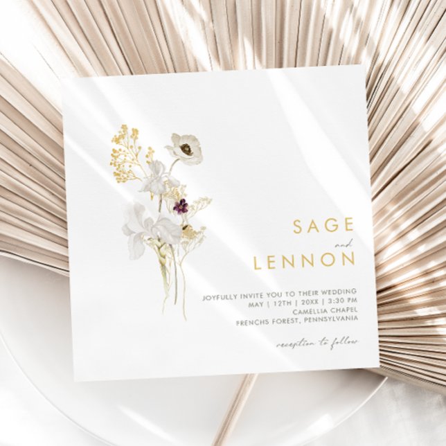 Convite Casamento Quadrado de Buquê de Flor Selvagem (Criador carregado)