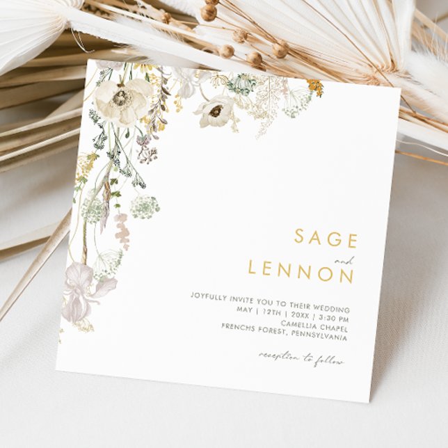 Convite Casamento Quadrado de Flor Selvagem Branca (Criador carregado)