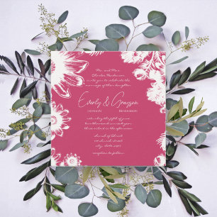 Convite Casamento Quadrado de Flor Vintage de Framboesa