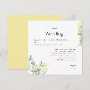 Convite Casamento Quadrado de Flores Selvagens Amarelas e