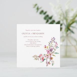 Convite Casamento Quadrado de Flores Silvestres Rosa Capri