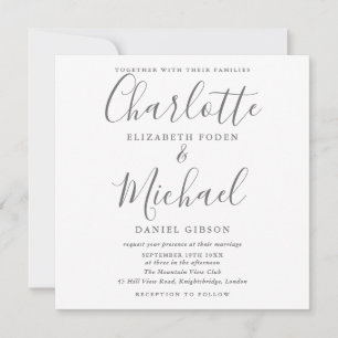 Convite Casamento Quadrado de Foto com Assinatura Cinza e