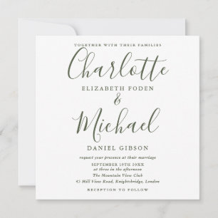 Convite Casamento Quadrado de Foto com Assinatura em Verde