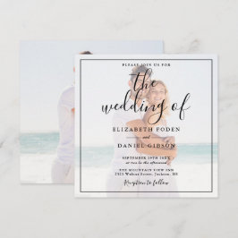 Convite Casamento Quadrado de Foto de Letra Elegante