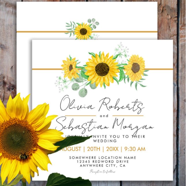 Convite Casamento Quadrado de Girassóis Amarelo-Amarelo (Criador carregado)