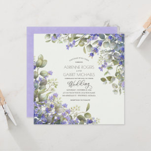 Convite Casamento Quadrado de lavanda e Eucalyptus