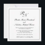 Convite Casamento Quadrado de Monograma Branco e Preto For<br><div class="desc">Convite de casamento tradicional e quadrado clássico com um simples design com seu monograma inicial e seus nomes em um dentro de caligrafia elegante de uma fronteira fina. O dorso é preto sólido. Este clássico design preto e branco é perfeito para um casamento formal.</div>
