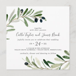 Convite Casamento Quadrado do Branch de Oliveiras Moderno