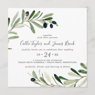 Convite Casamento Quadrado do Branch de Oliveiras Moderno