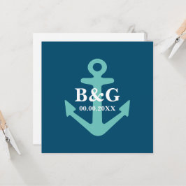 Convite Casamento quadrado do logotipo da âncora náutica a
