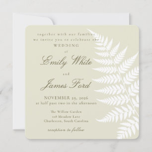 Convite Casamento Quadrado Elegante com Samambaia Branca V