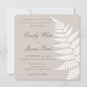 Convite Casamento Quadrado Elegante Mocha Taupe Samambaia