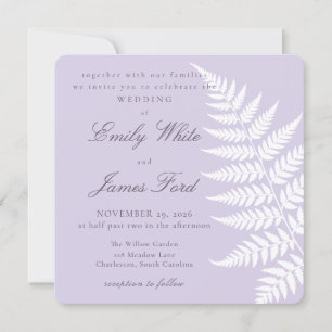 Convite Casamento Quadrado Elegante Soft Lavender White Fe