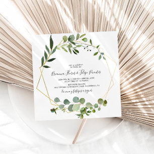 Convite Casamento Quadrado Espanhol de Folhas Verdes Tropi