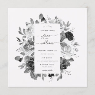 Convite Casamento Quadrado Floral Branco Monocromático Mod