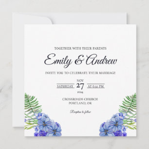 Convite Casamento Quadrado Floral com Borda de Samambaia A