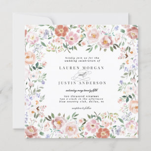 Convite Casamento Quadrado Floral primavera Ditsy Blush
