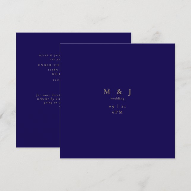 Convite Casamento Quadrado Moderno e Simples da Marinha (Frente/Verso)