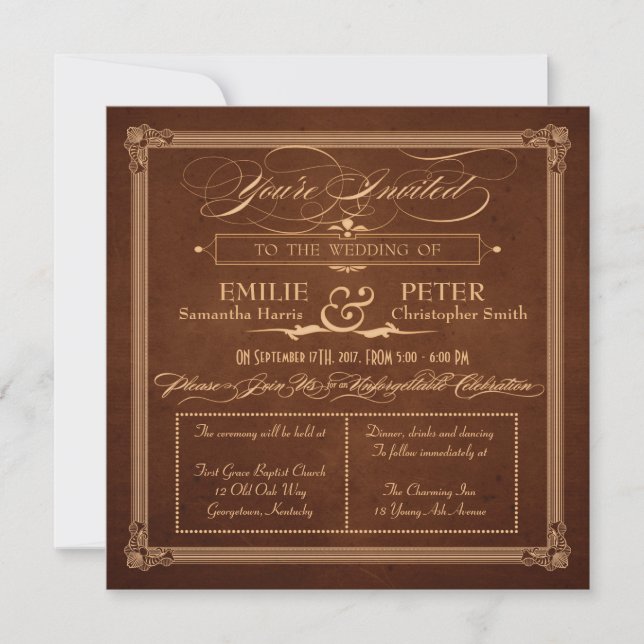 Convite Casamento Quadrado Rich Brown do Estilo de poster  (Frente)