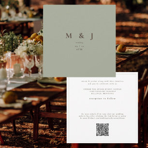 Convite Casamento Quadrado Sage Moderno Elegante e Simples