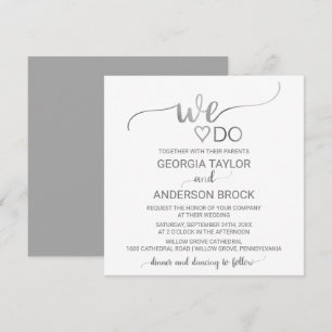 Convite Casamento Quadrado Simples De Silver Calligrafia "