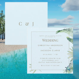 Convite Casamento Quadrado Tartaruga Marinha Azul Gelado T