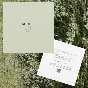 Convite Casamento Quadrado Verde Musgo Moderno Simples e E