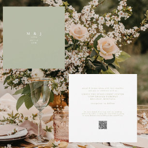 Convite Casamento Quadrado Verde Sage Moderno e Elegante