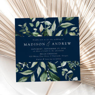 Convite Casamento Quadrado Verdejante Navy