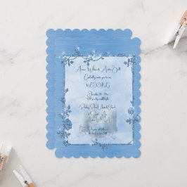 Convite Casamento Quadro Azul Brilhante Elegante Espelhado