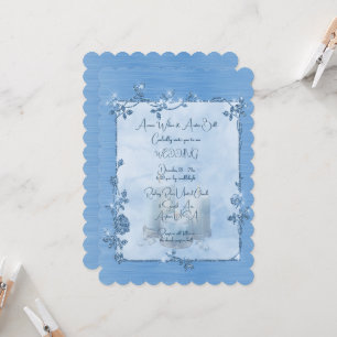 Convite Casamento Quadro Azul Brilhante Elegante Espelhado
