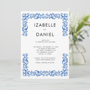 Convite Casamento Quadro Azul Elegante Vintage