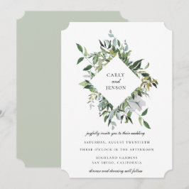 Convite Casamento Quadro Botânico Sage Empoeirado