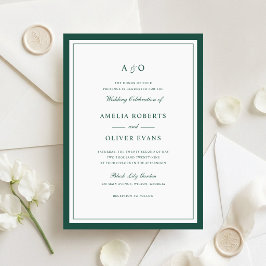 Convite Casamento Quadro de Borda Verde Caçador Profundo E