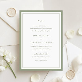 Convite Casamento Quadro de Borda Verde Sage Clássico Eleg