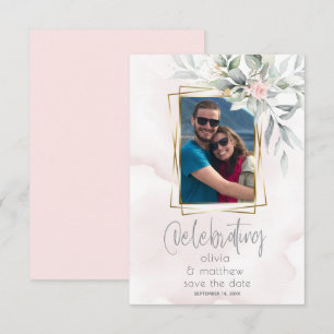Convite Casamento  Quadro de Fotos Floral Rosa Pálido