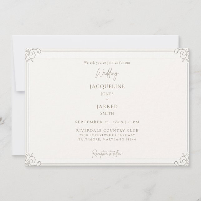 Convite Casamento Quadro de Ouro Marfim Elegante  (Frente)